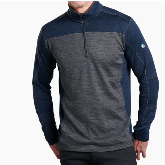 Kuhl Men's Ryzer Quarter Zip Pullover Knit Stretch Hike Trail Blue Grey Large - Picture 1 of 9